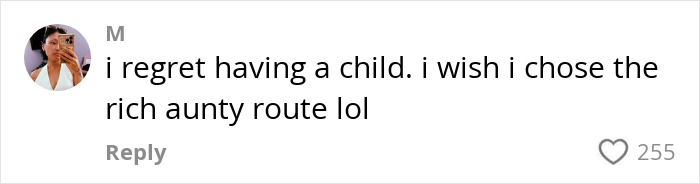 Comment on choosing a child-free life, expressing regret about parenthood with a touch of humor.
