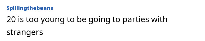 Comment about party safety for young adults on a social media platform.