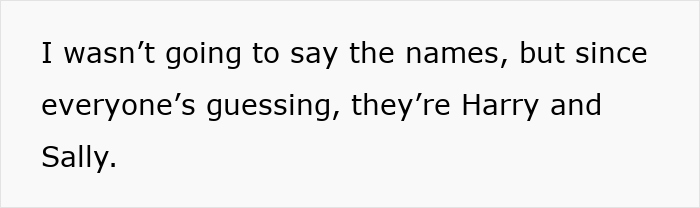 Text discussing naming twins Harry and Sally from a romantic movie couple. Text discussing naming twins Harry and Sally from a romantic movie couple.