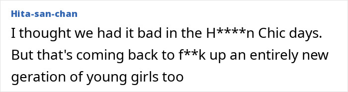 Comment expressing concern about intense edits, referencing past beauty trends and impact on young girls.