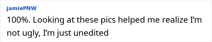 Comment by user expressing the impact of edited Monica Belluci photos, saying unedited is natural.