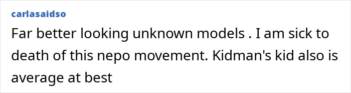 Text of a comment criticizing nepo movement and mentioning Kidman's child.