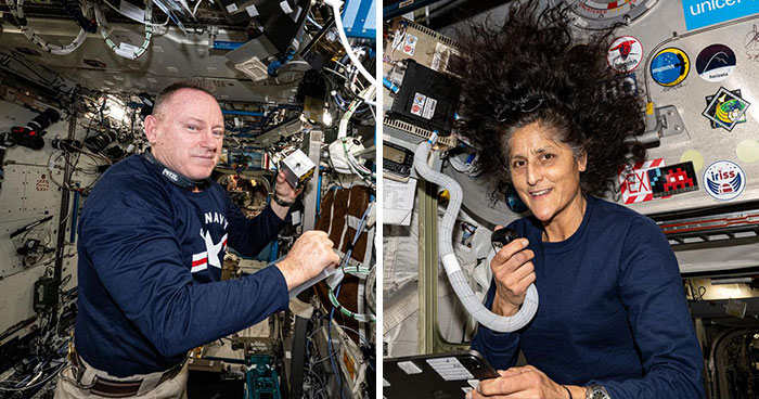NASA astronauts inside the ISS, preparing for return with SpaceX.