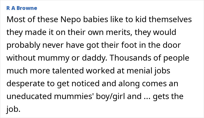 Text expressing frustration over Nepo babies in the entertainment industry. Text expressing frustration over Nepo babies in the entertainment industry.