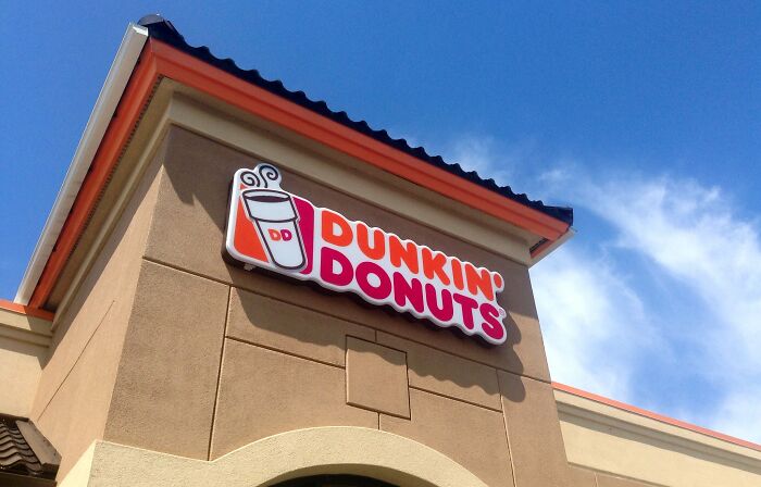 Dunkin' Donuts exterior, a fast food chain often associated with hyped foods.