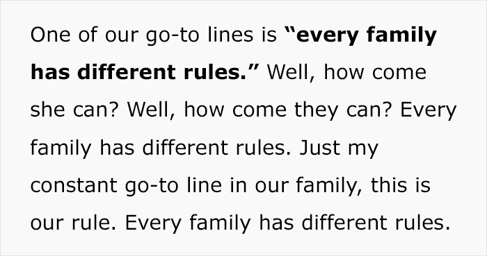 Text about parenting one-liners: "Every family has different rules," emphasizing diverse family guidelines. Text about parenting one-liners: "Every family has different rules," emphasizing diverse family guidelines.