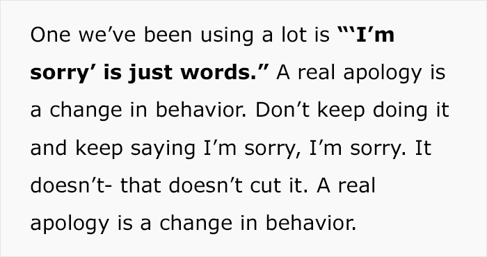 Parenting one-liner on real apologies emphasizing behavior change over repeated sorries. Parenting one-liner on real apologies emphasizing behavior change over repeated sorries.