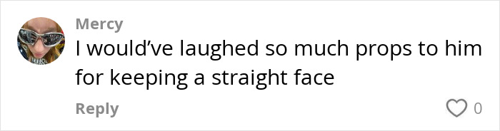 Comment from user Mercy about keeping a straight face regarding a new work outfit at Paris Fashion Week.