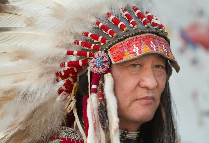 Person in traditional Native American headdress, representing historical facts often misunderstood.