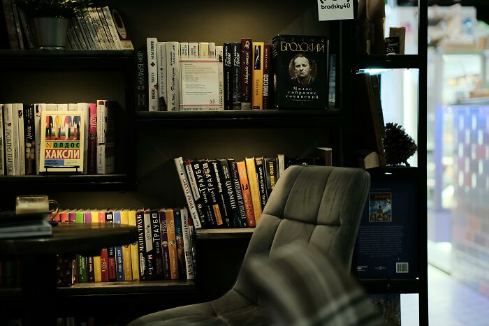 Estantería con libros y sillón, típicos de clase media en un ambiente hogareño.