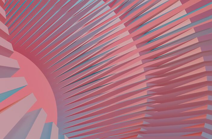 Abstract optical illusion with pink and blue geometric patterns creating a mind-bending effect.