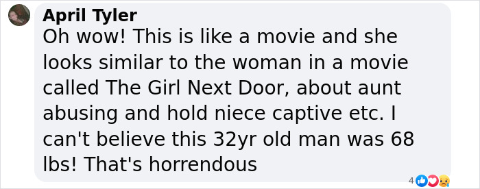 Comment discussing alleged imprisonment and abuse, referencing a movie.