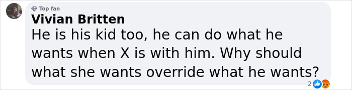 Comment defending Elon Musk's parenting choices amid privacy debate with Grimes.