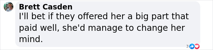 Facebook comment by Brett Casden about Marvel role for Jenna Ortega after experience with Iron Man 3.