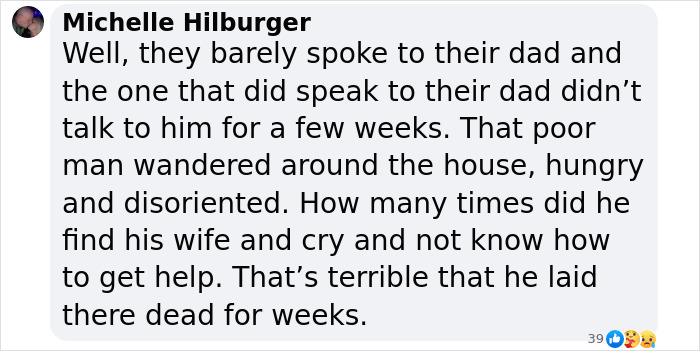 Comment discussing family dynamics related to Gene Hackman's fortune and his late wife.