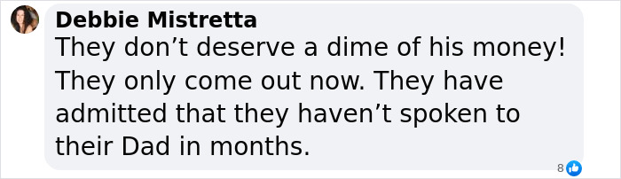 Comment about Gene Hackman's fortune distribution, expressing disapproval of children's involvement.