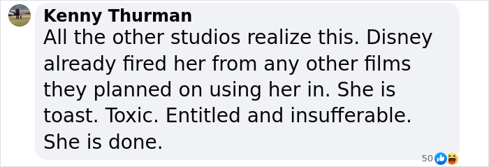 Facebook comment criticizing Rachel Zegler's role in 'Snow White' movie performance.