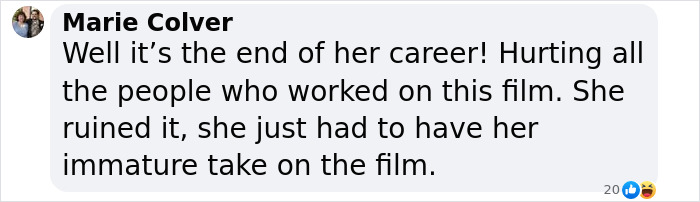 A screenshot of a comment criticizing Rachel Zegler's role in 'Snow White's' performance.