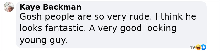 Text comment praising Richard Wilkins' son, calling him a "very good looking young guy".