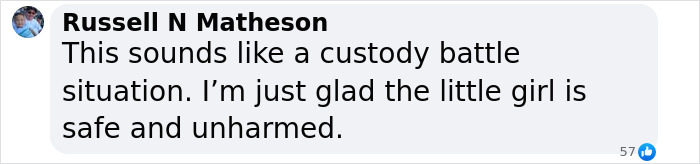 Russell N Matheson comment: Happy the rescued 6-year-old girl is safe and unharmed after Kansas trooper's intervention. Russell N Matheson comment: Happy the rescued 6-year-old girl is safe and unharmed after Kansas trooper's intervention.