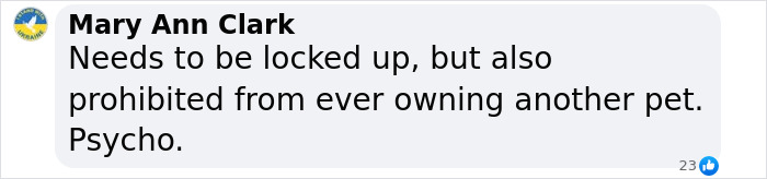 Comment criticizing a woman's actions regarding her dog, suggesting she should be banned from pet ownership.