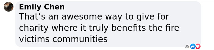 Comment praising support for LA fire victims' community charity efforts.