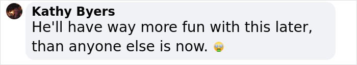 Comment by Kathy Byers about entertaining mishap, featuring shocked emoji.