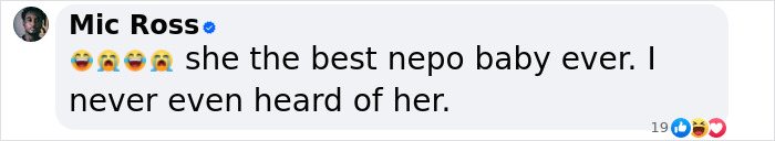 Social media user calls someone the best nepo baby ever, expresses surprise.