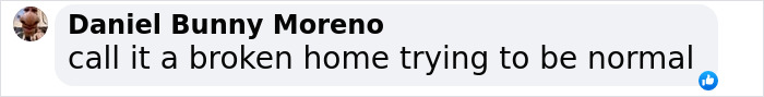 Comment by Daniel Bunny Moreno: "call it a broken home trying to be normal" related to Will Smith's photo discussion. Comment by Daniel Bunny Moreno: "call it a broken home trying to be normal" related to Will Smith's photo discussion.