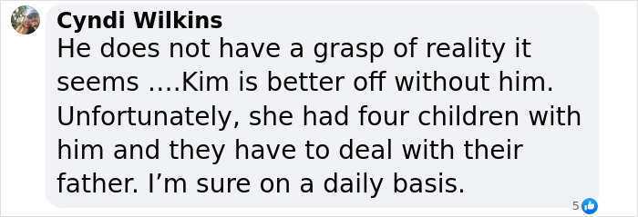 Comment discussing Kim K, her children, and issues with their father. Comment discussing Kim K, her children, and issues with their father.