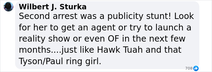 Comment discussing Lily Stewart's second arrest and potential publicity stunt, referencing reality shows and public figures. Comment discussing Lily Stewart's second arrest and potential publicity stunt, referencing reality shows and public figures.