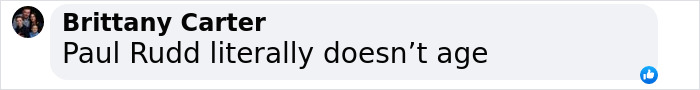 Text comment by Brittany Carter praising Paul Rudd for his youthful appearance, relating to 'Clueless' nostalgia.