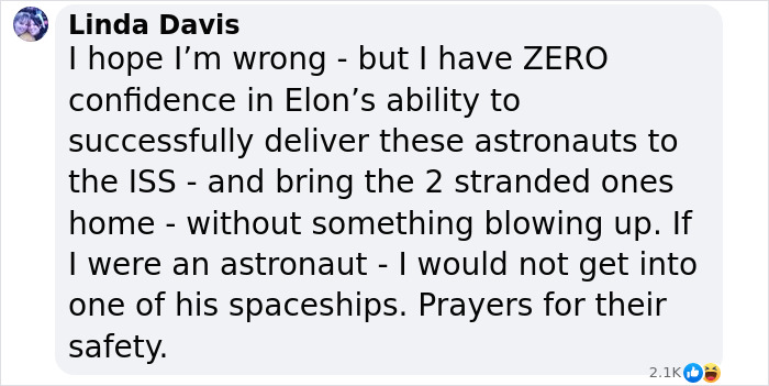 Comment expressing frustration at SpaceX delay for stranded astronauts' rescue mission. Comment expressing frustration at SpaceX delay for stranded astronauts' rescue mission.