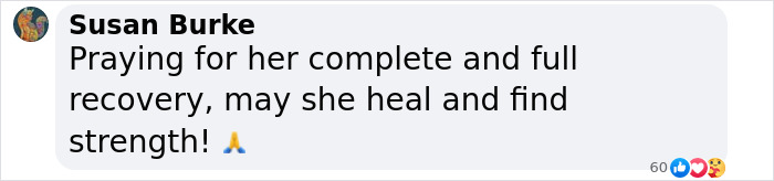 Comment expressing hope for model's recovery, following claims of her falling from a building.