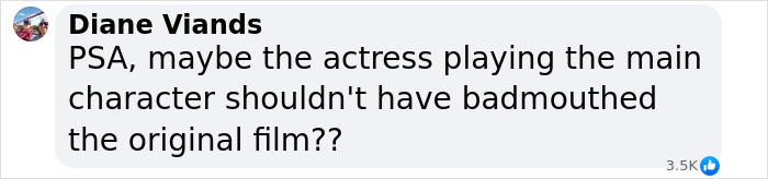 Comment on 'Snow White' theaters, questioning actress's remarks about the original film.