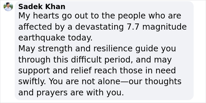 Message expressing sympathy and support for Myanmar earthquake victims.