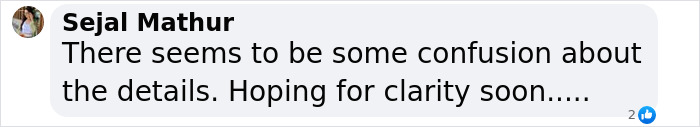 Sejal Mathur expressing confusion over timeline retraction in a message. Sejal Mathur expressing confusion over timeline retraction in a message.