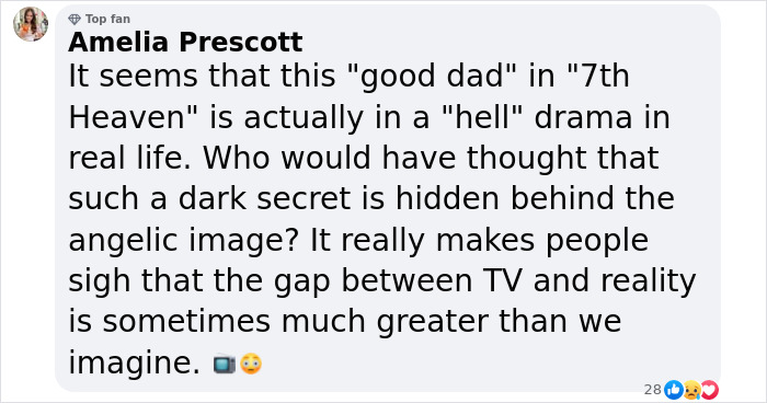 Comment on a scandal about a disgraced actor, discussing the gap between TV roles and real life.