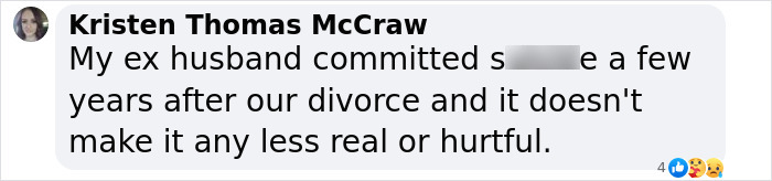 Text message discussing ex-husband's tragic life event post-divorce, conveying real and hurtful emotions.