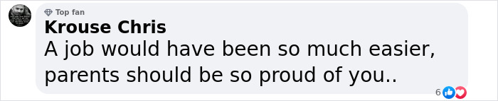 Comment screenshot criticizing "Porta Potty" parties with sarcastic job remark.