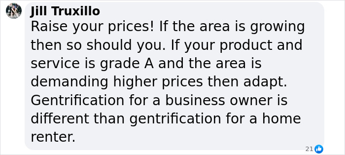 Text comment about business adaptation amidst gentrification at NYC cafe. Text comment about business adaptation amidst gentrification at NYC cafe.
