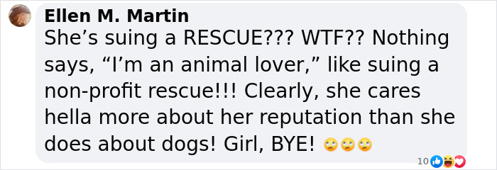 Comment criticizing Katherine Heigl's lawsuit against dog rescue, questioning her animal lover status. Comment criticizing Katherine Heigl's lawsuit against dog rescue, questioning her animal lover status.