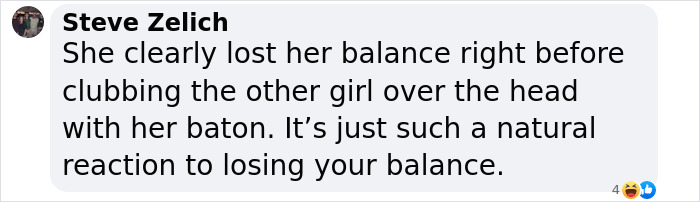 Comment discussing a track star's alleged accidental use of baton against opponent.