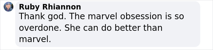Comment expressing strong opinion on Marvel, suggesting Jenna Ortega can surpass it.