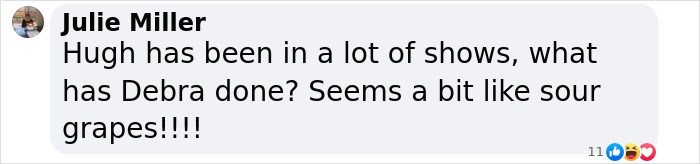 User comment on Hugh Jackman and Deborra-Lee Furness' divorce, questioning career contributions.