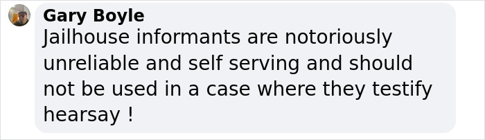 Text message by Gary Boyle on jailhouse informants' reliability.
