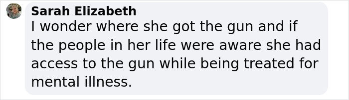 Comment questioning gun access in tragic incident involving mother and her daughters. Comment questioning gun access in tragic incident involving mother and her daughters.