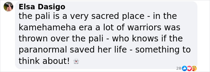 Text box comment about the Pali, a sacred place in Hawaii, related to a homicide attempt. Text box comment about the Pali, a sacred place in Hawaii, related to a homicide attempt.