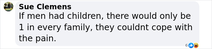 Text comment about men's inability to cope with childbirth simulation pain. Text comment about men's inability to cope with childbirth simulation pain.