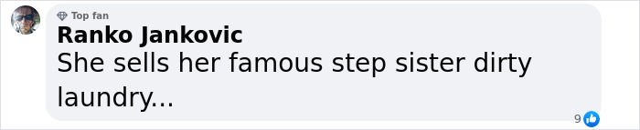 Comment mentioning Zendaya's family rift and a step-sister's accusation before wedding.